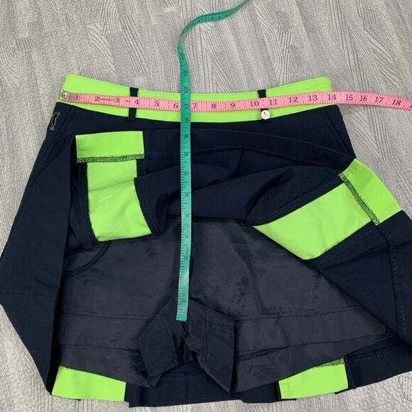 Golfino Skort Womens 4 Black Neon Green Peekaboo Pleated Techno Stretch Side Zip - Picture 8 of 15